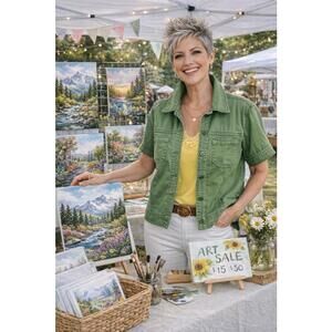 Chico's Olive Green Short Sleeve Jacket Medium